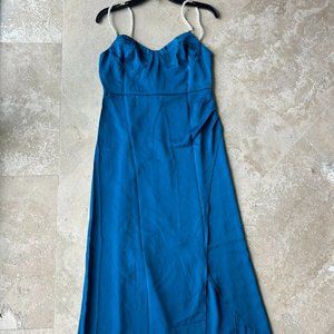 RIHOAS Midi Blue Pearl Strap Dress Size Medium Side Slit